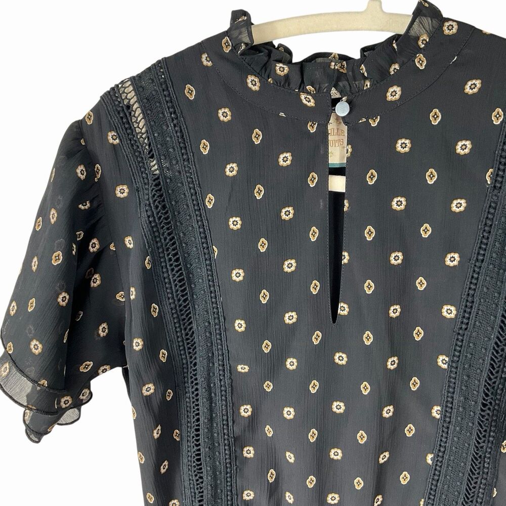Scotch & Soda Mille Nuits Black Midi Dress Boho Western Prairie Ruffle - Picture 5 of 10